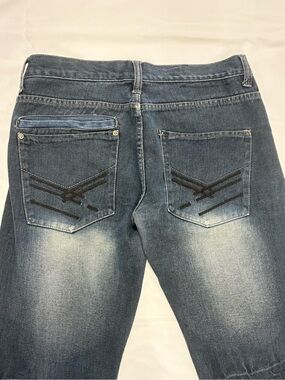 Y2K 2000s style Mecca Embroidered Stained Jeans | $33.89